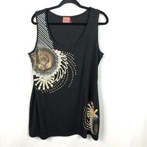 Simon Chang Top Womens Extra Large Black Designer Sparkle Event Artsy Modern